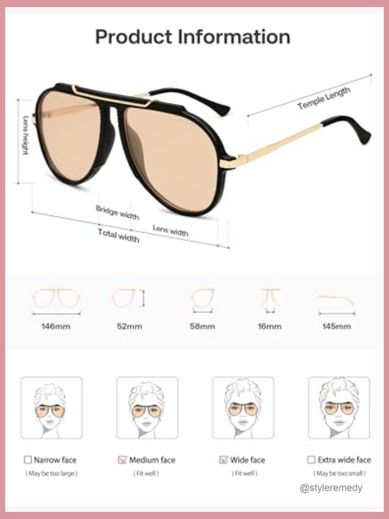 Retro Oversized Aviator Sunglasses Square Frame UV400 Protection main image 5